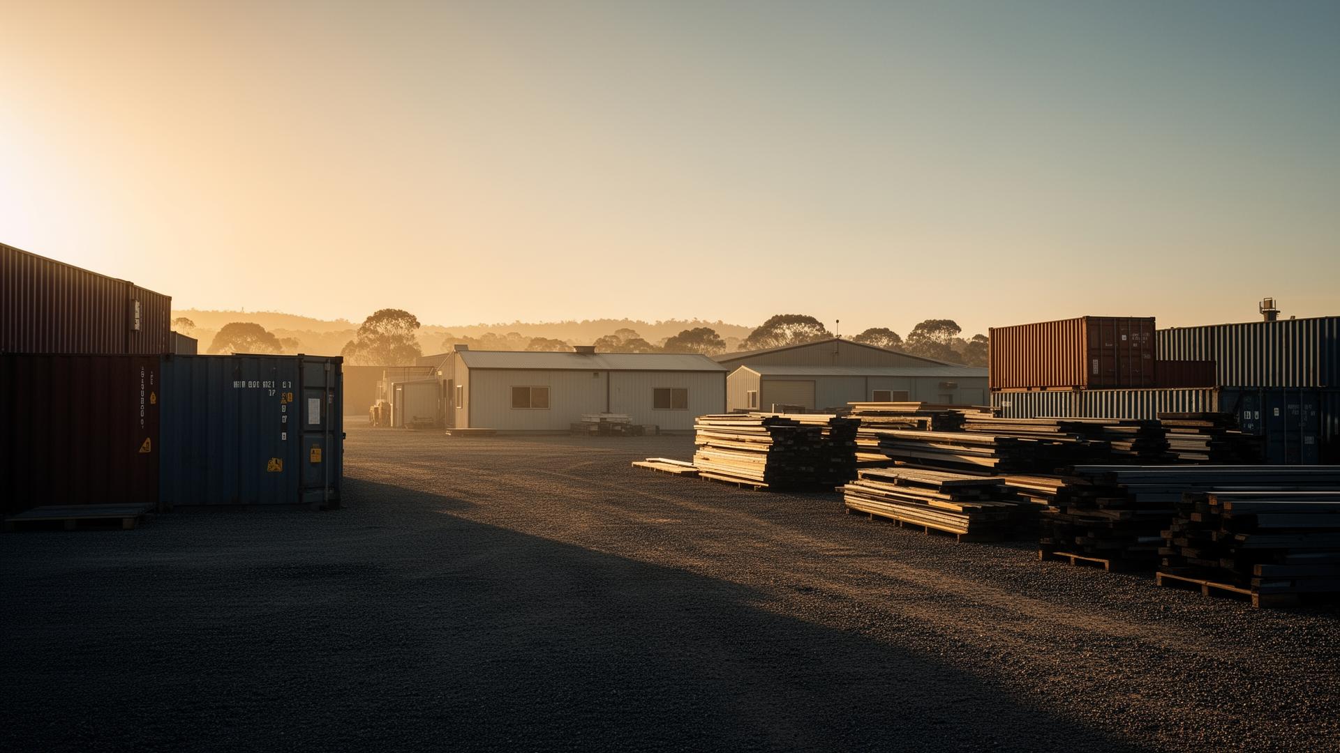 Australian industrial hardstand yard at golden hour